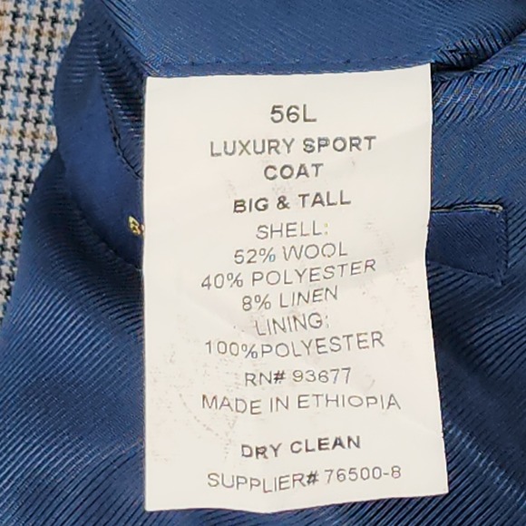 Stafford Sport Coat 56L Mens Blue Glen Plaid Wool Linen Luxury Blazer Big & Tall - Picture 6 of 12